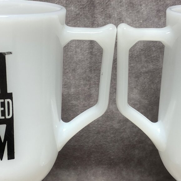 2 Vintage Milk Glass "Hot Buttered Rum" Pedestal Mugs With Black Floral Design - Picture 5 of 9